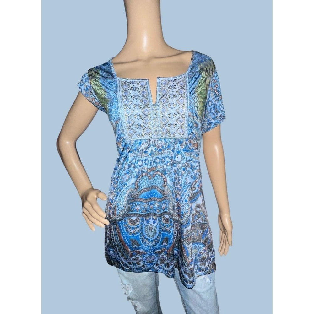 ❤️Apt. 9 Blue Paisley Boho Tunic Top 2X